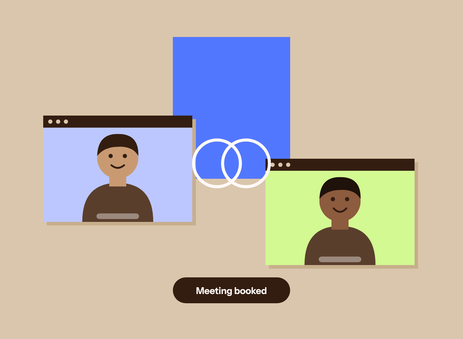 Illustration: two people meeting on a video call, with a meeting booked.